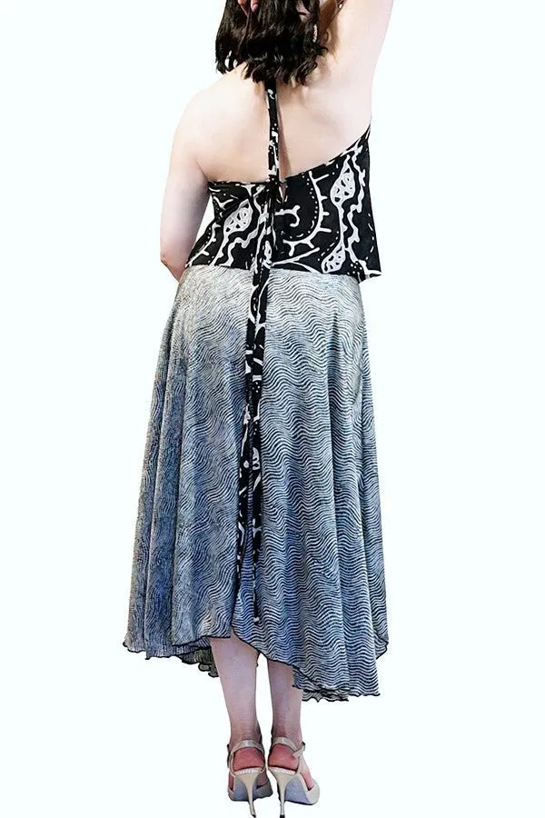 abstract print draped halter tango top with adjustable straps