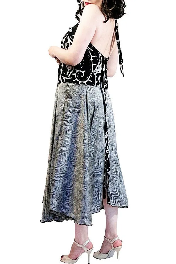 abstract print draped halter tango top with adjustable straps