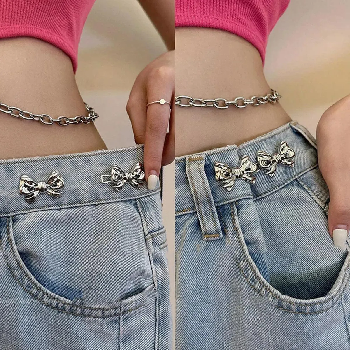 Adjustable Waistband Bowknot Set: Chic & Practical Button Adjusters