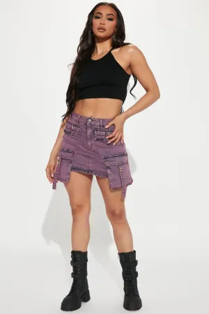 Alexa Cargo Mineral Wash Mini Skirt  - Purple