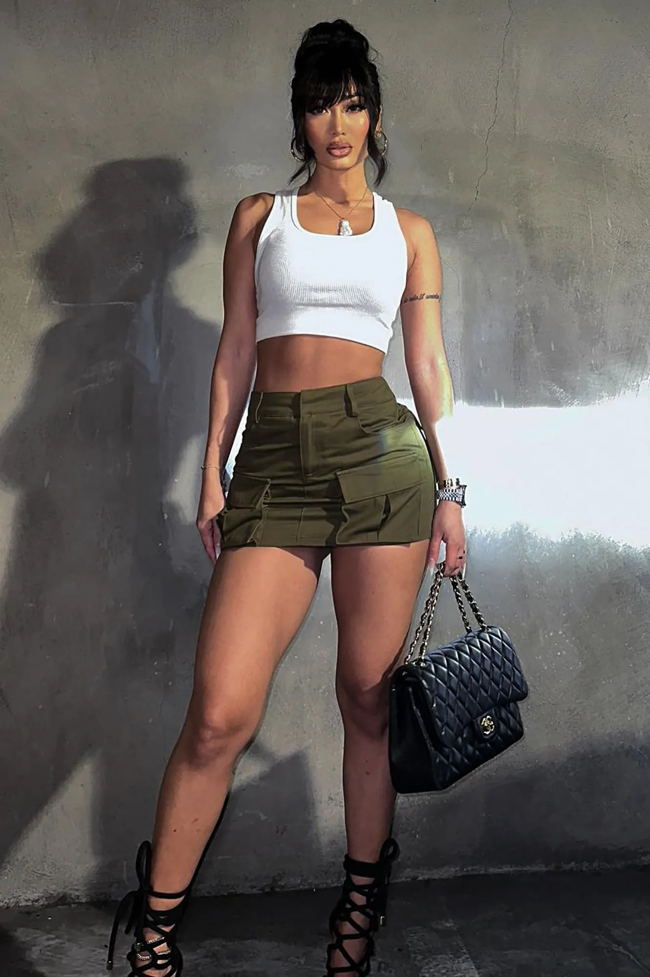 Bethany Cargo Mini Skirt - Olive