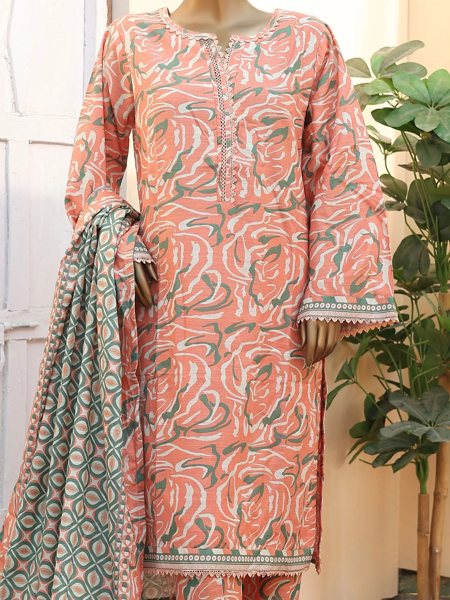 Bin Saeed Khaddar Coral Pink 3-Piece Suit
