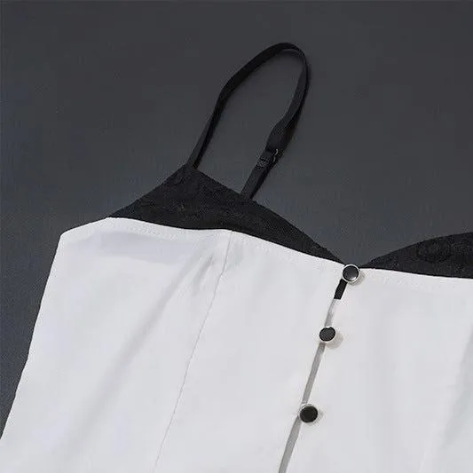 Black and White Spliced Cami Top and High-Waisted Tiered Skirt Set