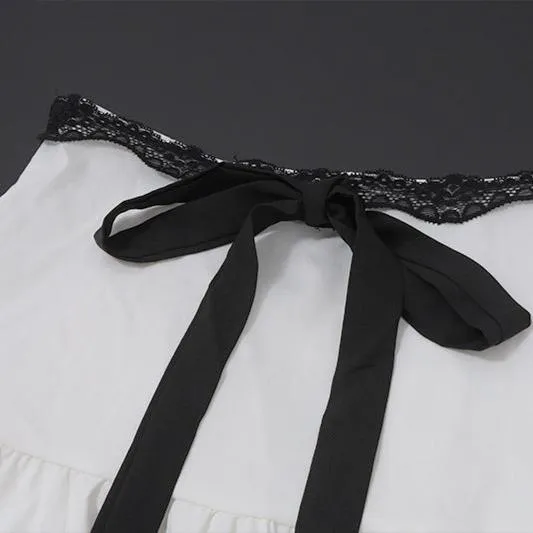 Black and White Spliced Cami Top and High-Waisted Tiered Skirt Set