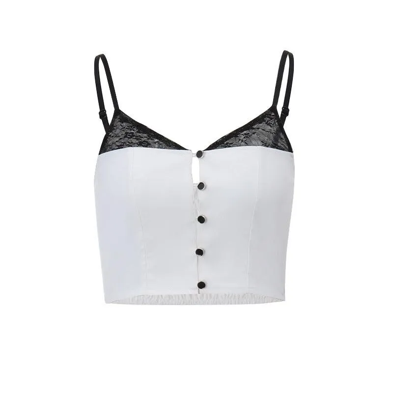 Black and White Spliced Cami Top and High-Waisted Tiered Skirt Set