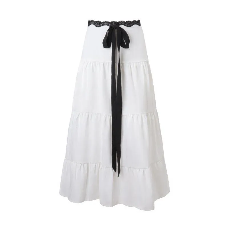 Black and White Spliced Cami Top and High-Waisted Tiered Skirt Set