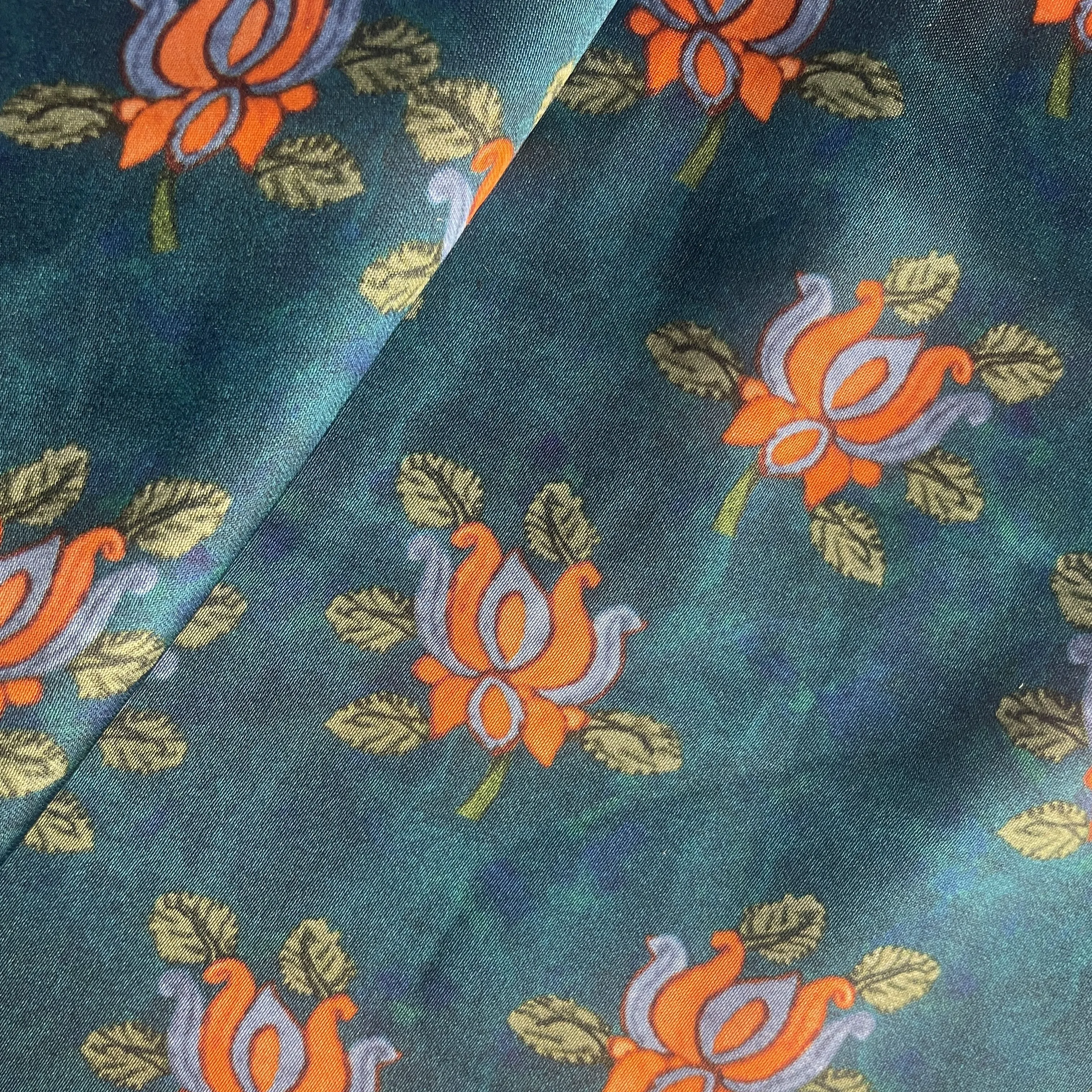 Blue Floral Print Modal Satin Fabric 19962