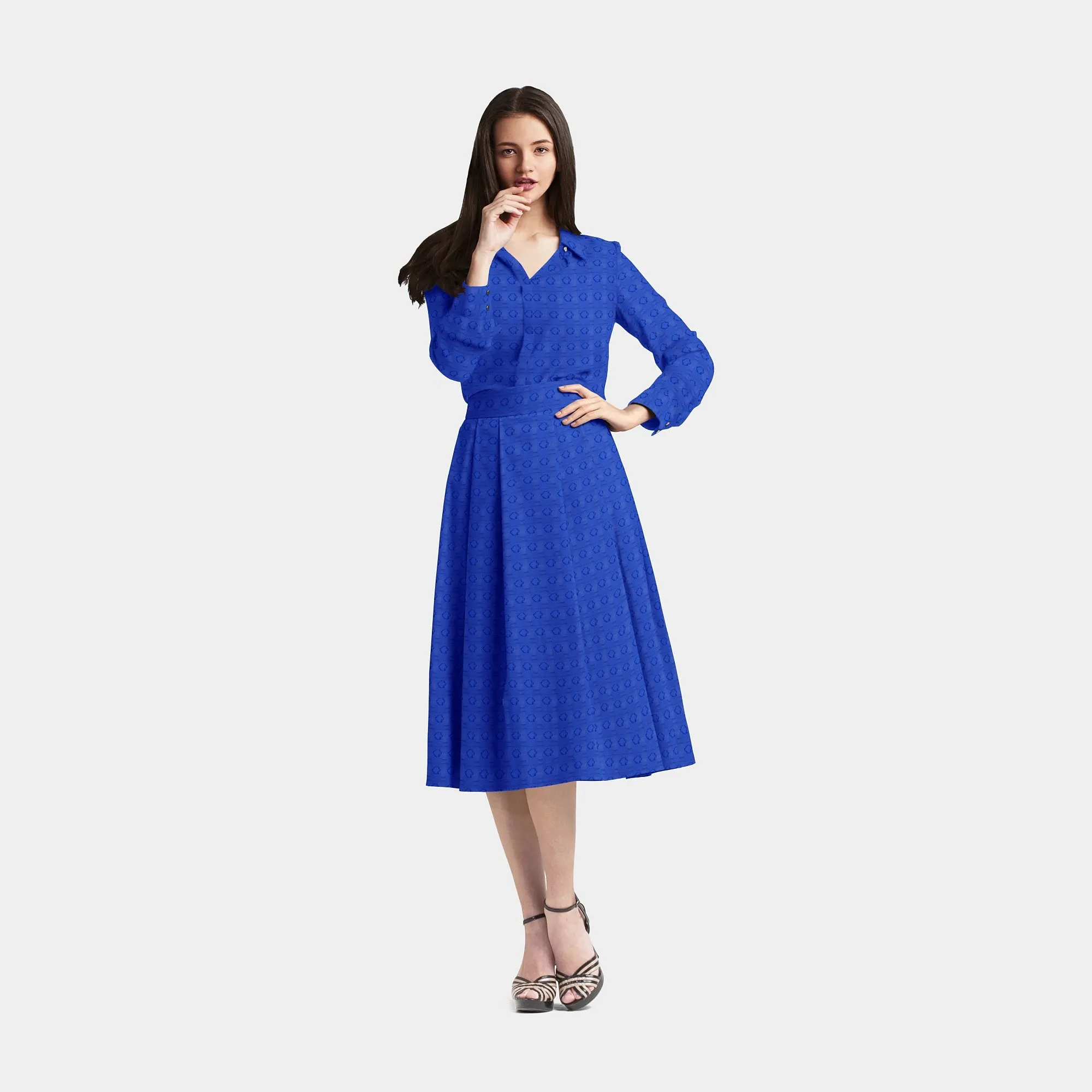 Blue Solid Jacquard Cotton Fabric, 48 Inches Plain Weave