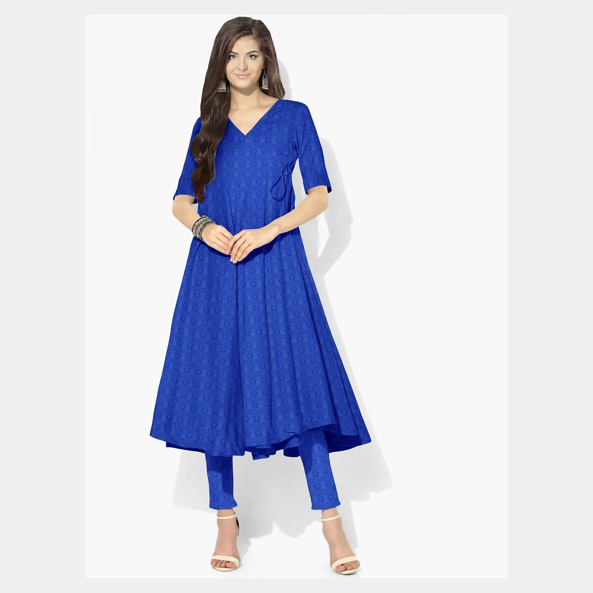 Blue Solid Jacquard Cotton Fabric, 48 Inches Plain Weave
