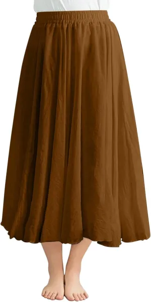 Borniu Women's Maxi Skirts 2025 Summer Trendy Ruffle High Waisted Casual Long Flowy Swing Solid Color Lightweight Skirt