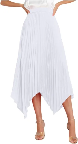 Borniu Women's Summer Renaissance Flowy Fairy Skirt Y2k Solid Color Irregular Elastic Waist Layered Asymmetrical Midi Skirts