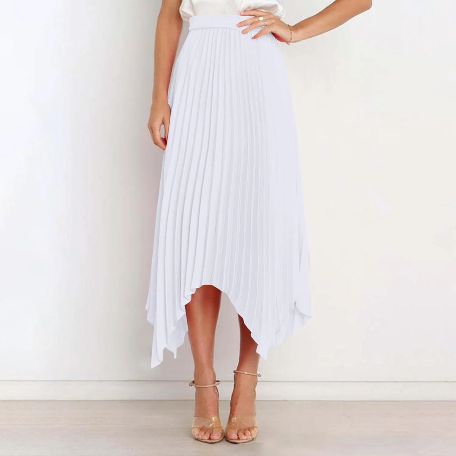 Borniu Women's Summer Renaissance Flowy Fairy Skirt Y2k Solid Color Irregular Elastic Waist Layered Asymmetrical Midi Skirts