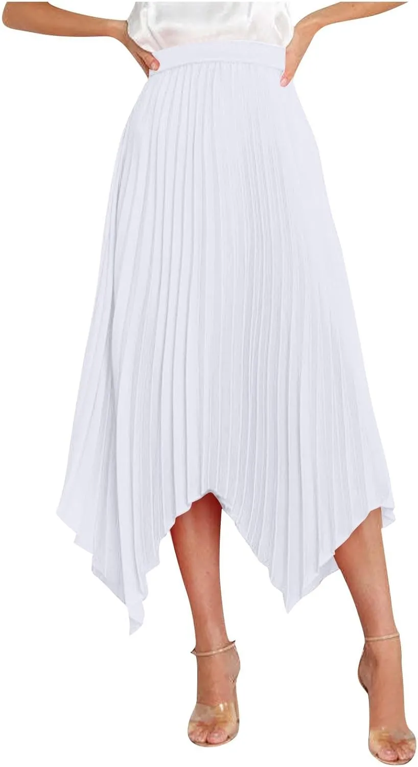 Borniu Women's Summer Renaissance Flowy Fairy Skirt Y2k Solid Color Irregular Elastic Waist Layered Asymmetrical Midi Skirts