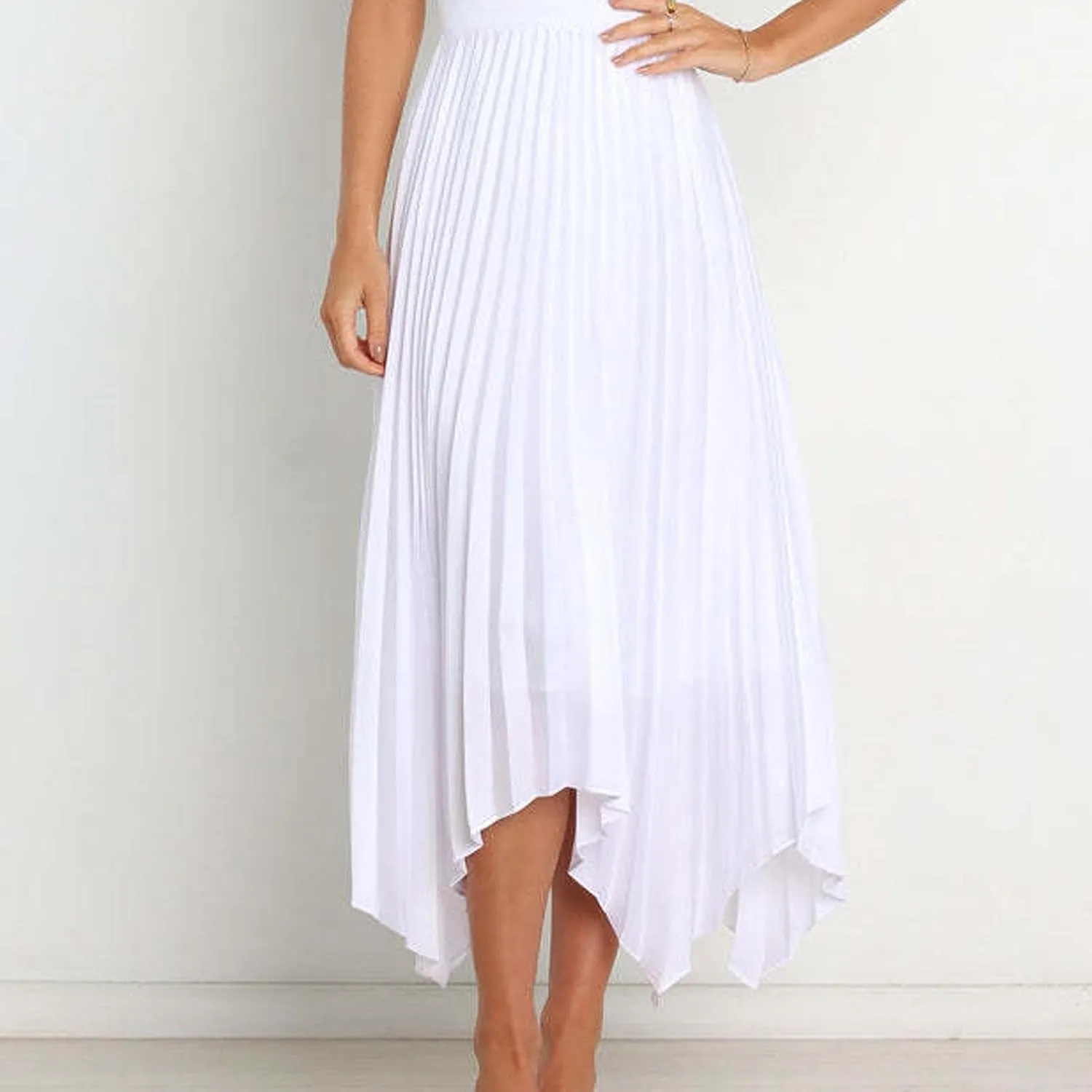 Borniu Women's Summer Renaissance Flowy Fairy Skirt Y2k Solid Color Irregular Elastic Waist Layered Asymmetrical Midi Skirts