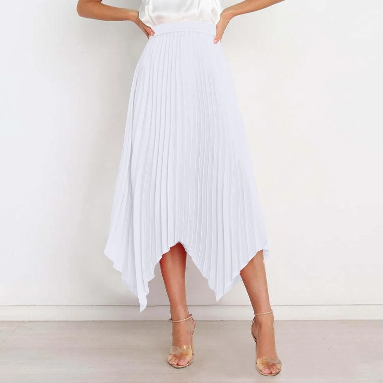 Borniu Women's Summer Renaissance Flowy Fairy Skirt Y2k Solid Color Irregular Elastic Waist Layered Asymmetrical Midi Skirts