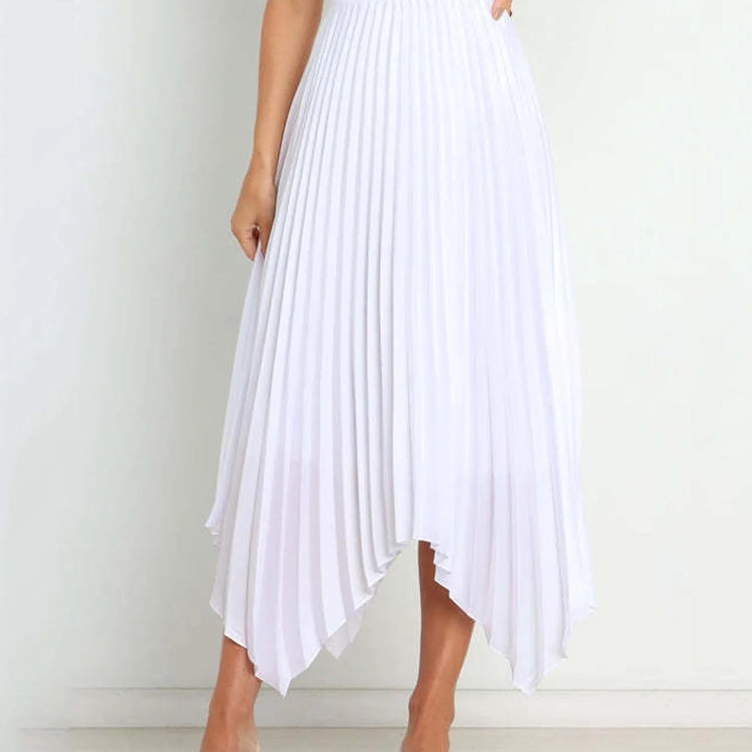 Borniu Women's Summer Renaissance Flowy Fairy Skirt Y2k Solid Color Irregular Elastic Waist Layered Asymmetrical Midi Skirts