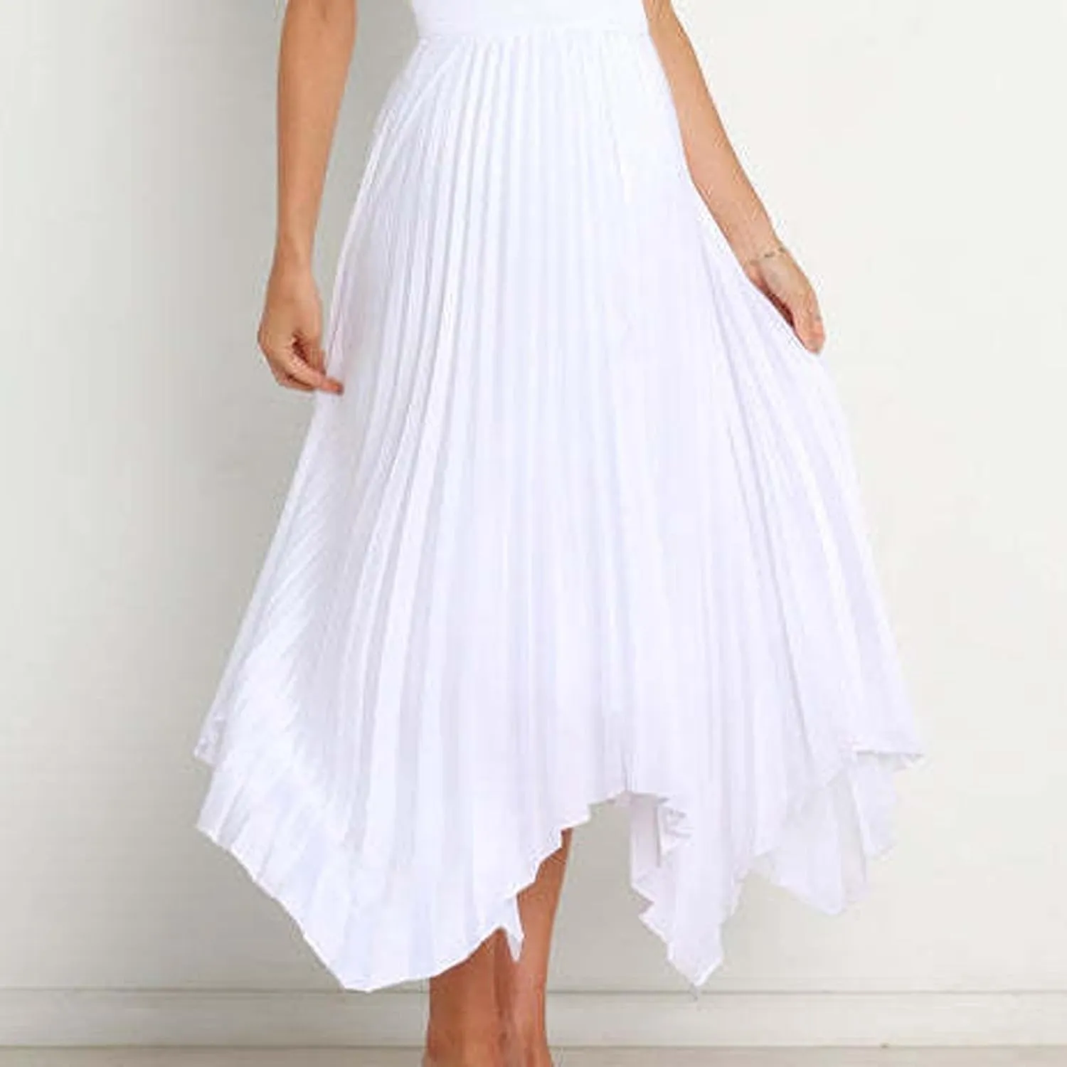 Borniu Women's Summer Renaissance Flowy Fairy Skirt Y2k Solid Color Irregular Elastic Waist Layered Asymmetrical Midi Skirts