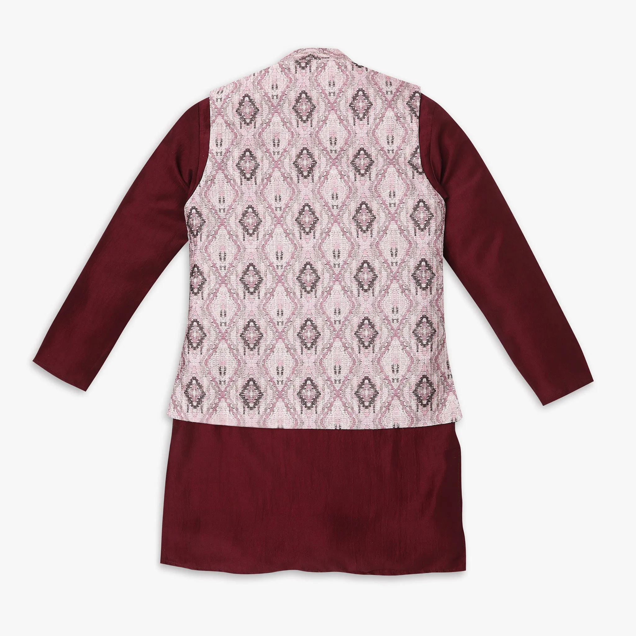 Boy's Regular Fit Jacquard Kurta & Pant with Jacket Set