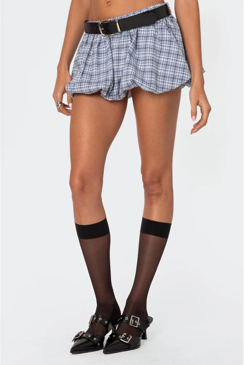 Bubble Skirts for Women - Low Rise Plaid Puffy Hem Going Out Y2k Summer Balloon Short Skirts Mini Skorts