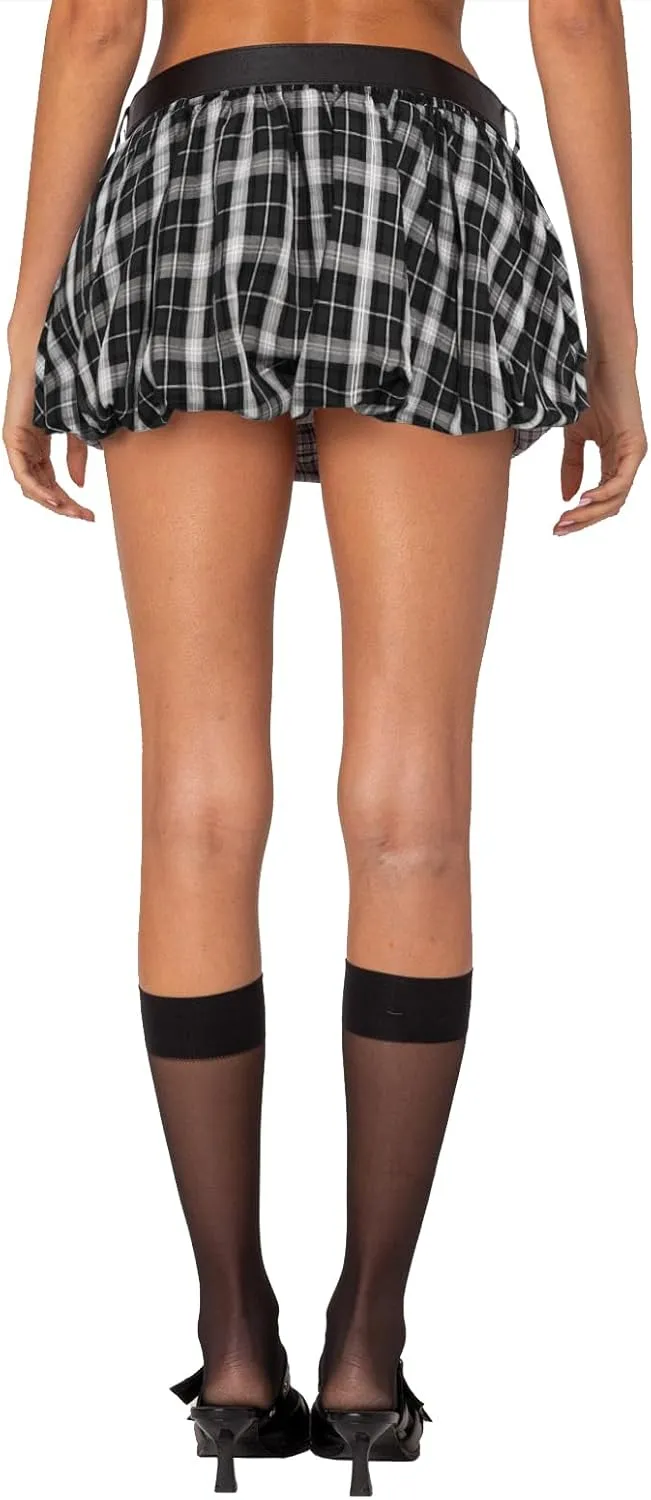 Bubble Skirts for Women - Low Rise Plaid Puffy Hem Going Out Y2k Summer Balloon Short Skirts Mini Skorts