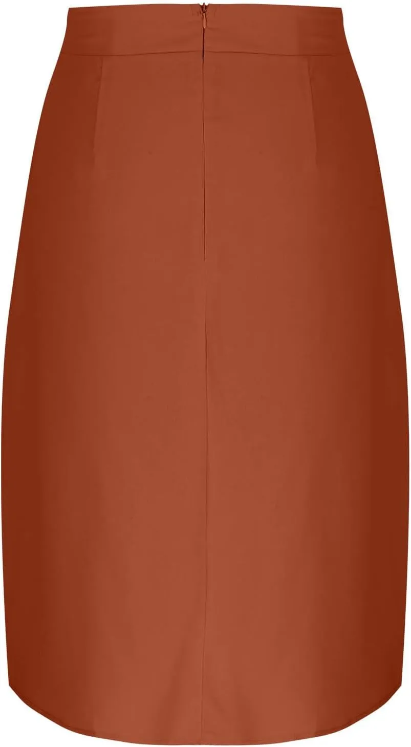 Button Down Skirt for Women Casual High Elastic Waist Pleated Linen A Line Skirts Summer Solid Swing Short Skirt
