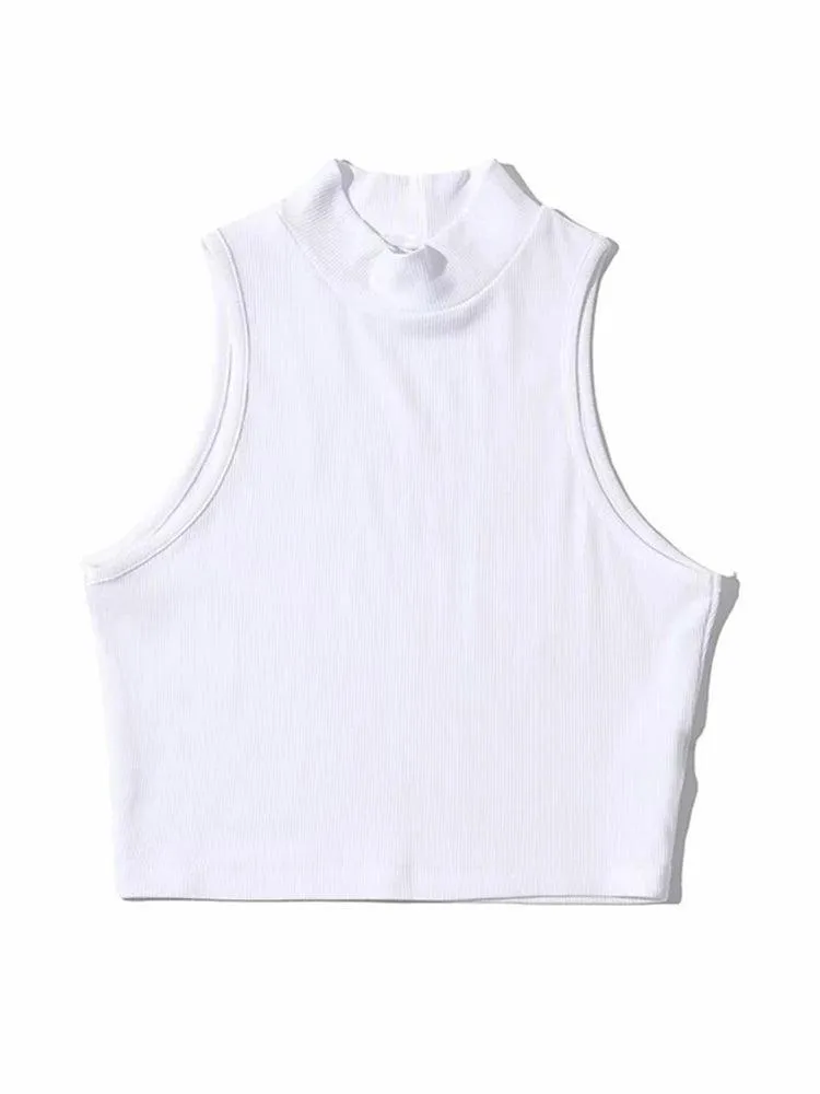 Chic Sleeveless Crop Top: Summer Essential with High Stretch Fabric - Stylish Elegance for Every Occasion
