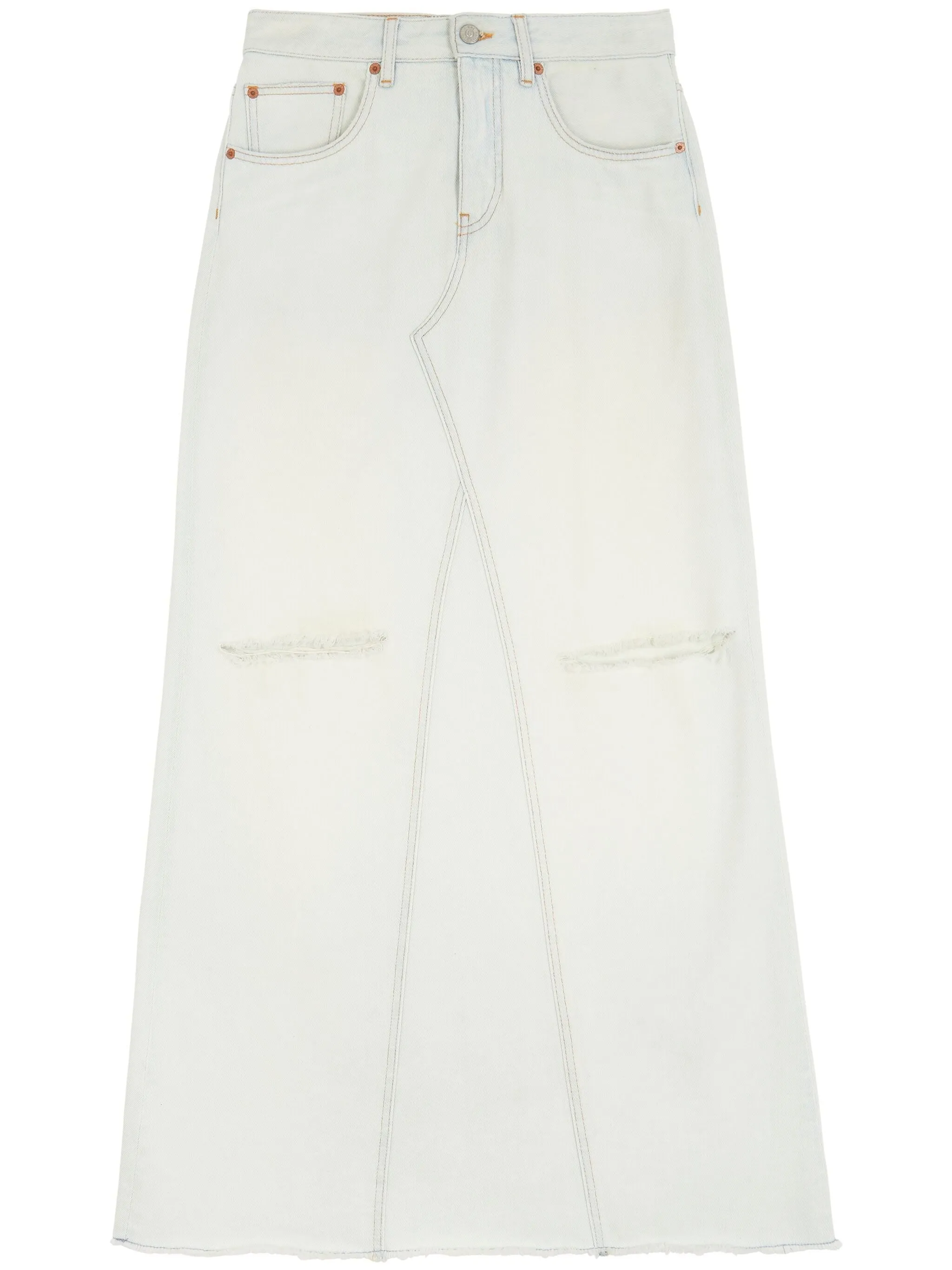 CONTRAST STITCHING DENIM MAXI SKIRT