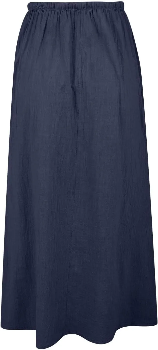 Cotton Linen Skirts for Women Maxi Length Summer Skirts Drawstring A-Line Casual Loose Flowy Ankle Long Beach Skirt