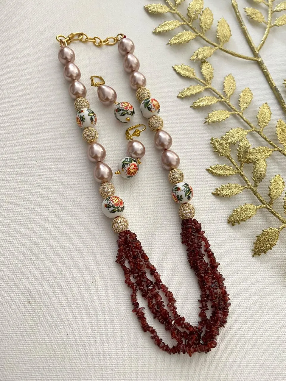 Designer Semi Precious Gemstone Garnet Beads Necklace By Gehna Shop