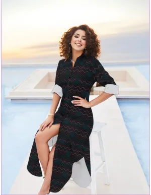 Easy Days Dark Button Neck Long Sleeve Shirt Dress
