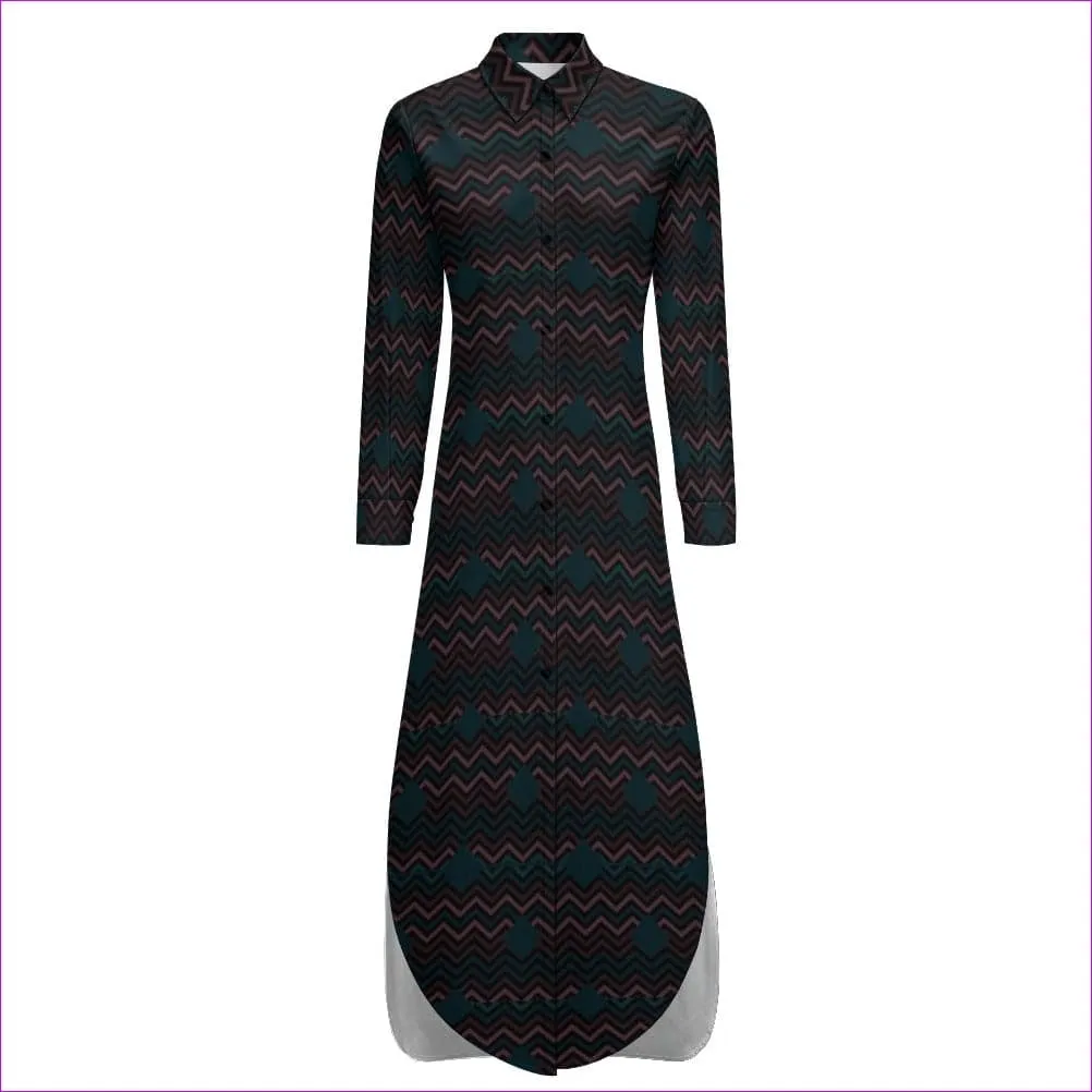 Easy Days Dark Button Neck Long Sleeve Shirt Dress