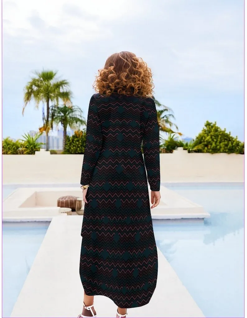 Easy Days Dark Button Neck Long Sleeve Shirt Dress