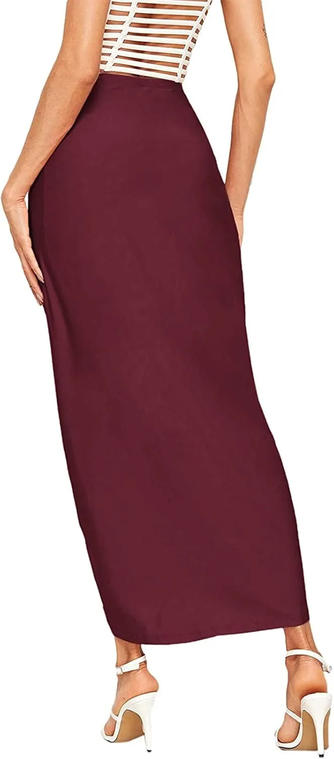 Elastic Draped Asymmetrical Casual Solid Waist Maxi High Wrap Slit Skirt Women's Skirt Tree Skirt Box