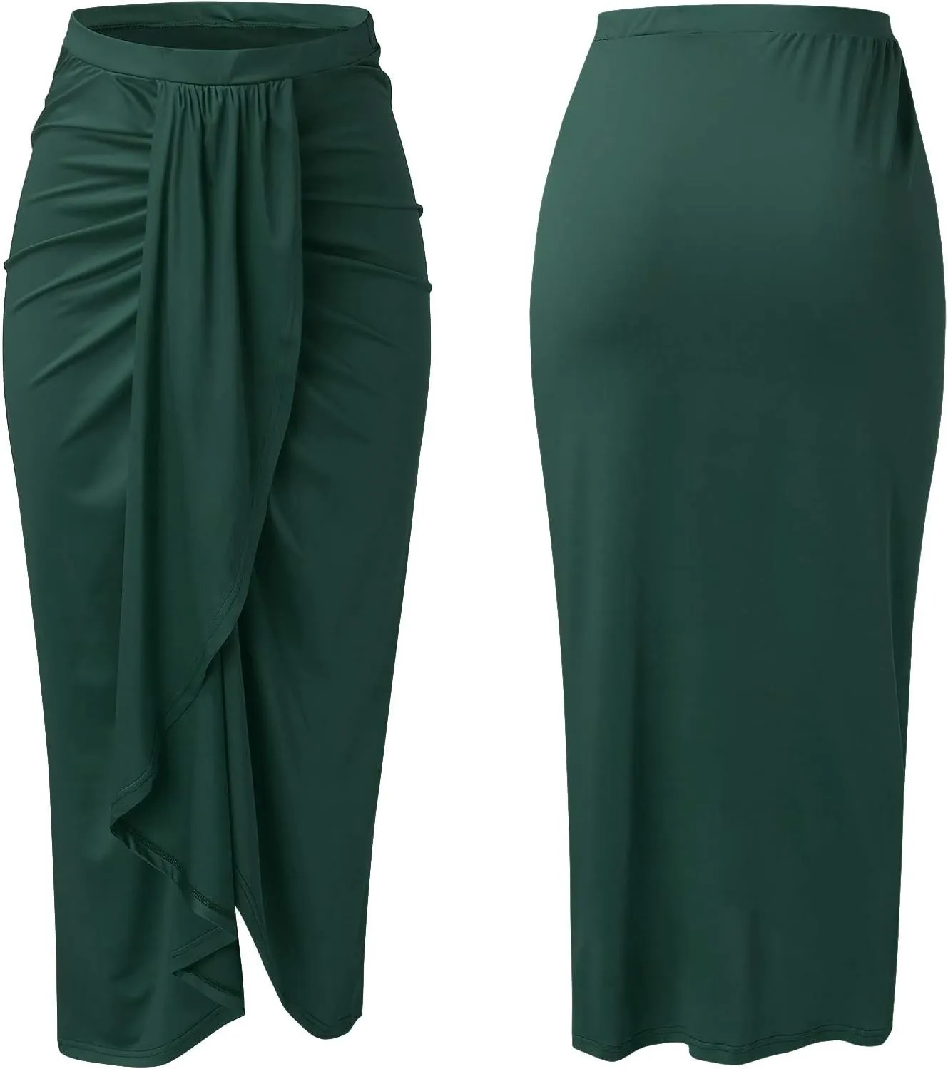 Elastic Draped Asymmetrical Casual Solid Waist Maxi High Wrap Slit Skirt Women's Skirt Tree Skirt Box