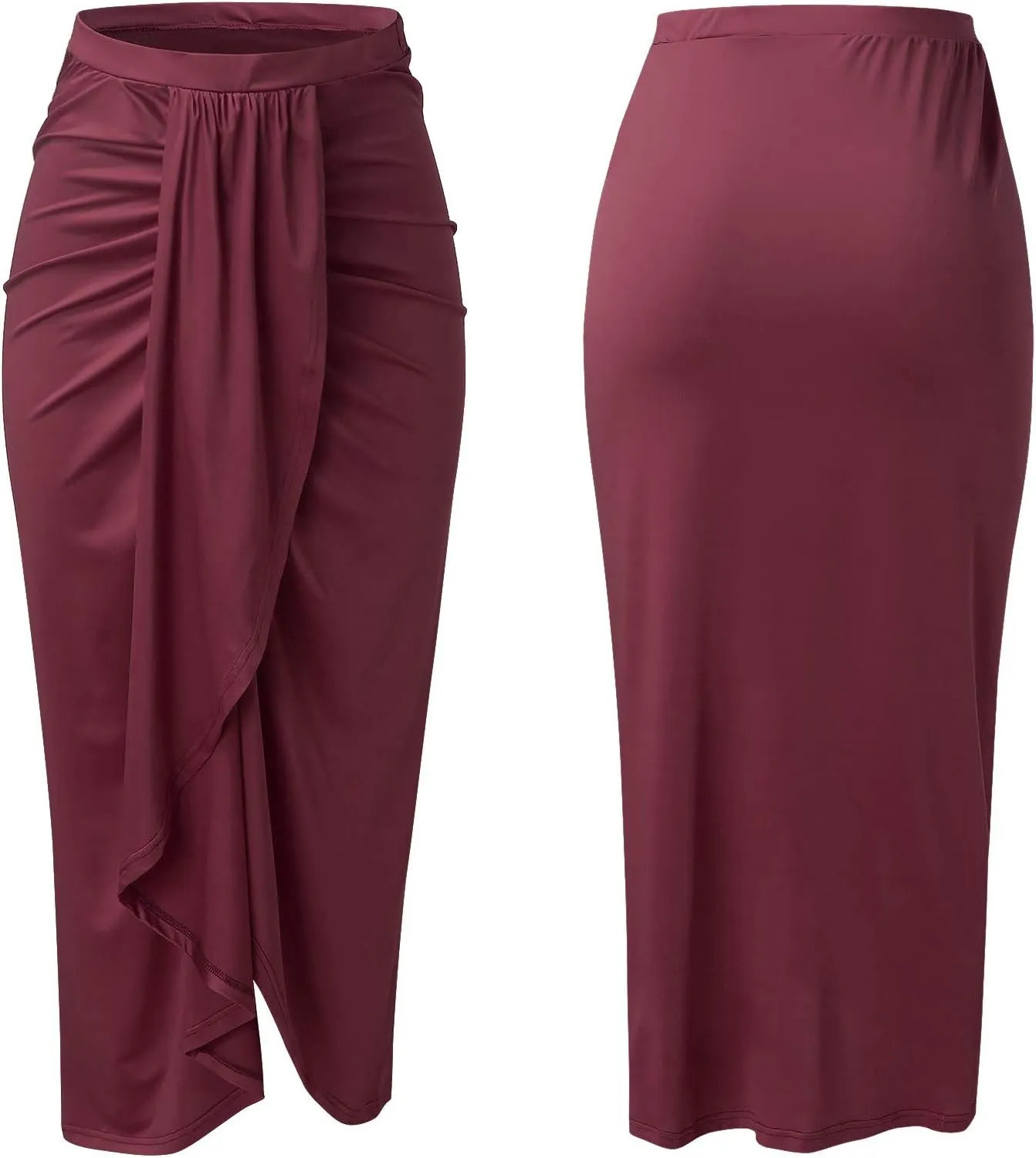 Elastic Draped Asymmetrical Casual Solid Waist Maxi High Wrap Slit Skirt Women's Skirt Tree Skirt Box