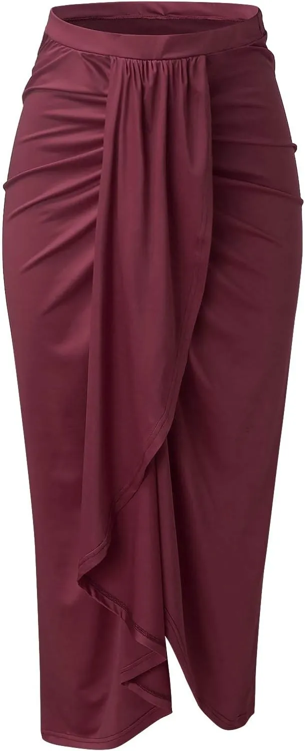 Elastic Draped Asymmetrical Casual Solid Waist Maxi High Wrap Slit Skirt Women's Skirt Tree Skirt Box