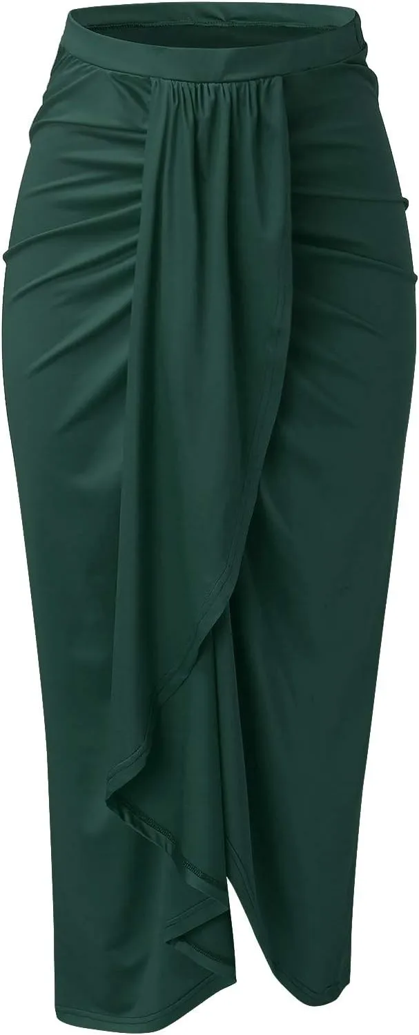 Elastic Draped Asymmetrical Casual Solid Waist Maxi High Wrap Slit Skirt Women's Skirt Tree Skirt Box