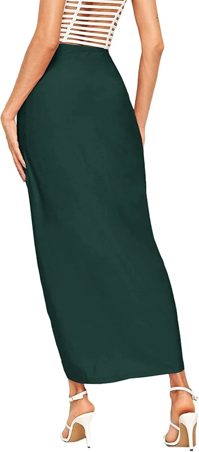 Elastic Draped Asymmetrical Casual Solid Waist Maxi High Wrap Slit Skirt Women's Skirt Tree Skirt Box