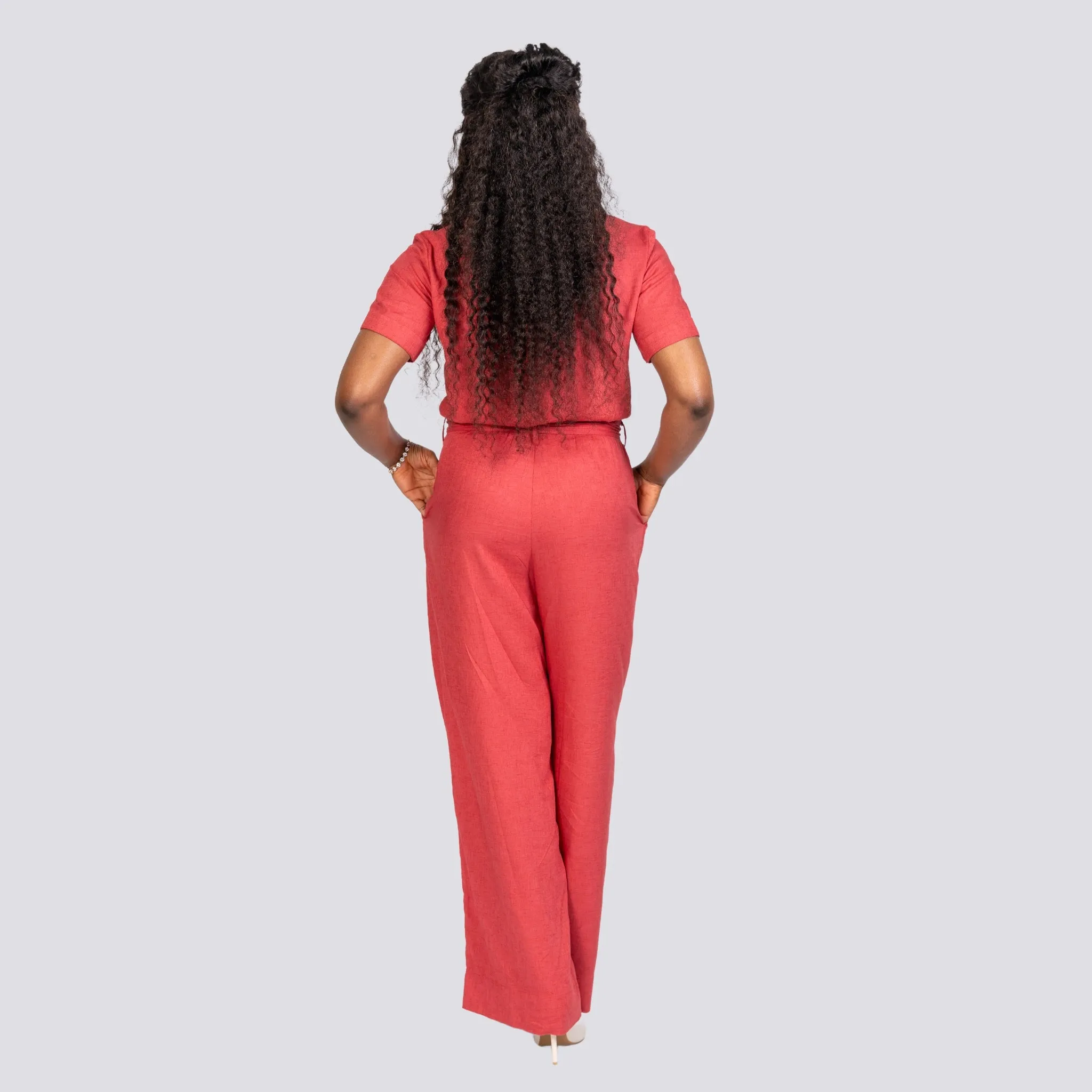 Ethically Made Muse: Milano Red Viscose Linen Jumpsuit for Women