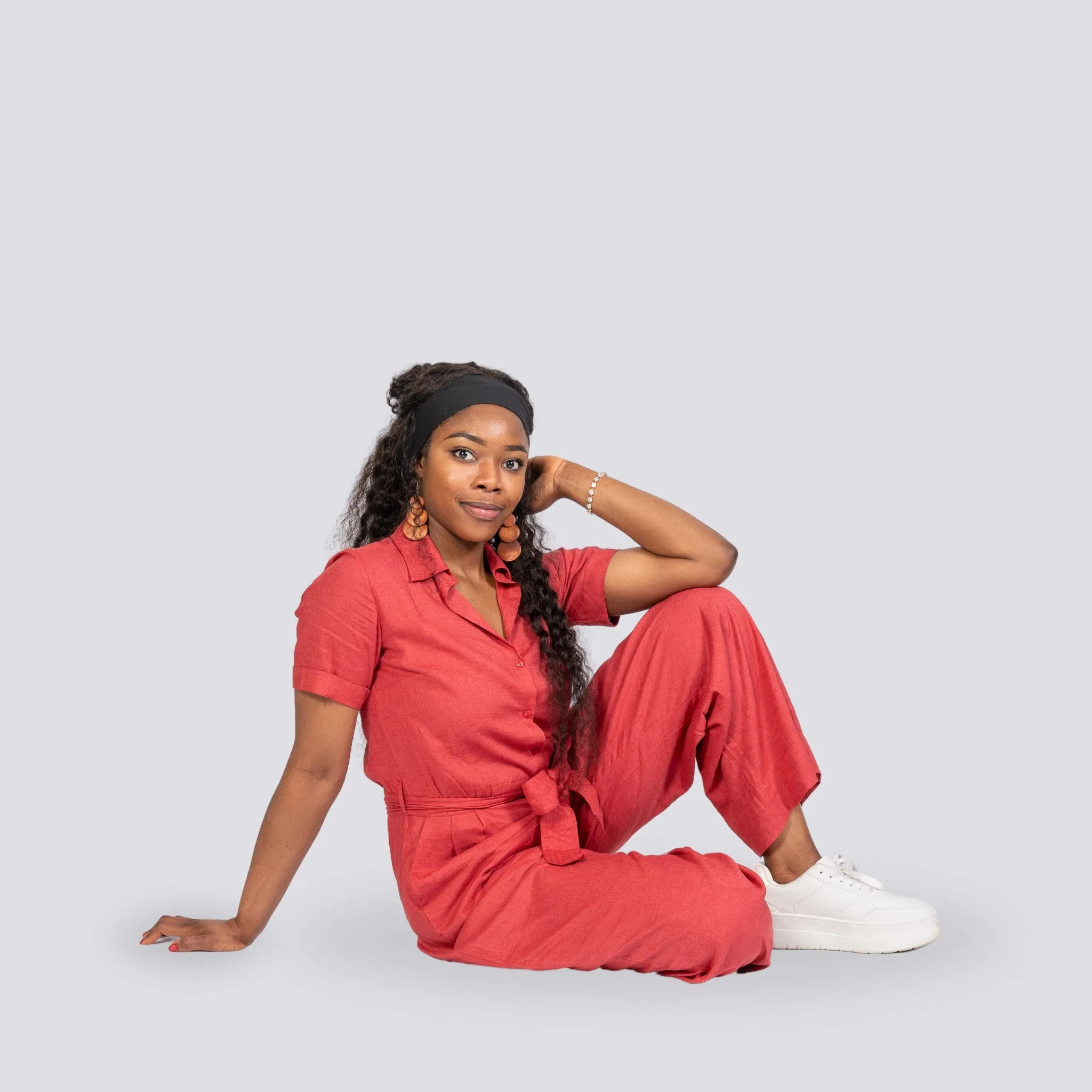 Ethically Made Muse: Milano Red Viscose Linen Jumpsuit for Women