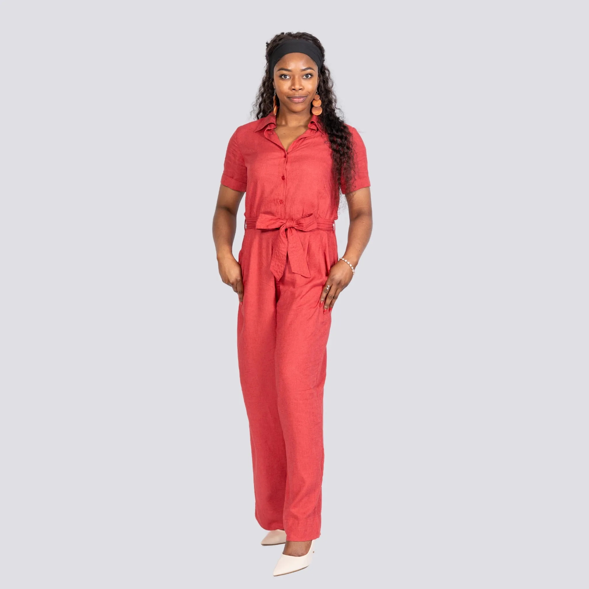 Ethically Made Muse: Milano Red Viscose Linen Jumpsuit for Women
