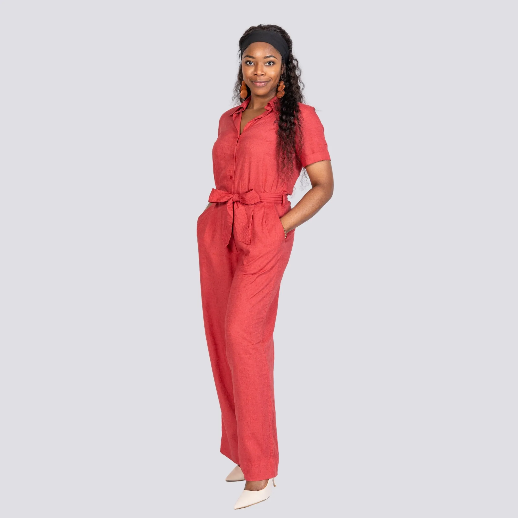 Ethically Made Muse: Milano Red Viscose Linen Jumpsuit for Women