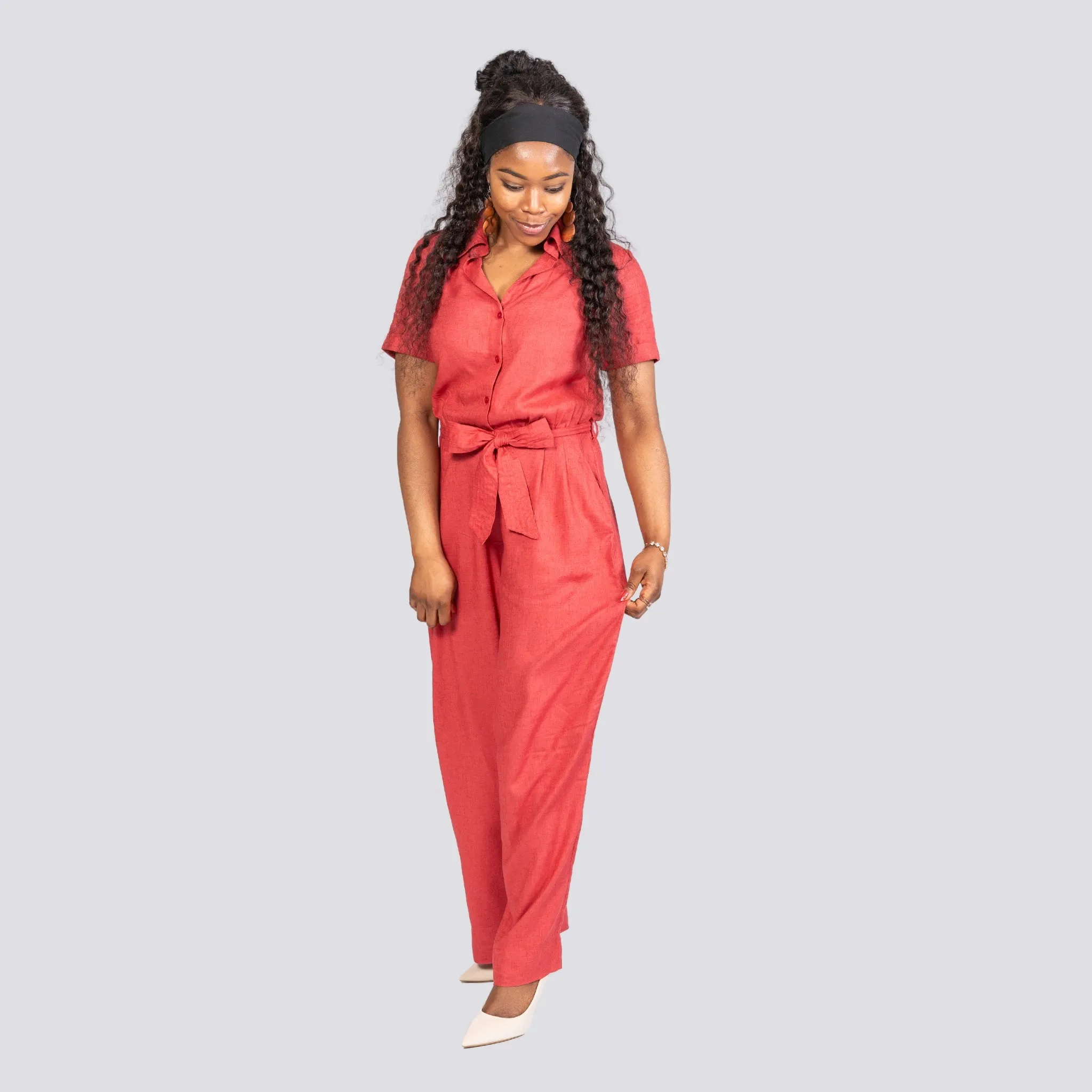 Ethically Made Muse: Milano Red Viscose Linen Jumpsuit for Women