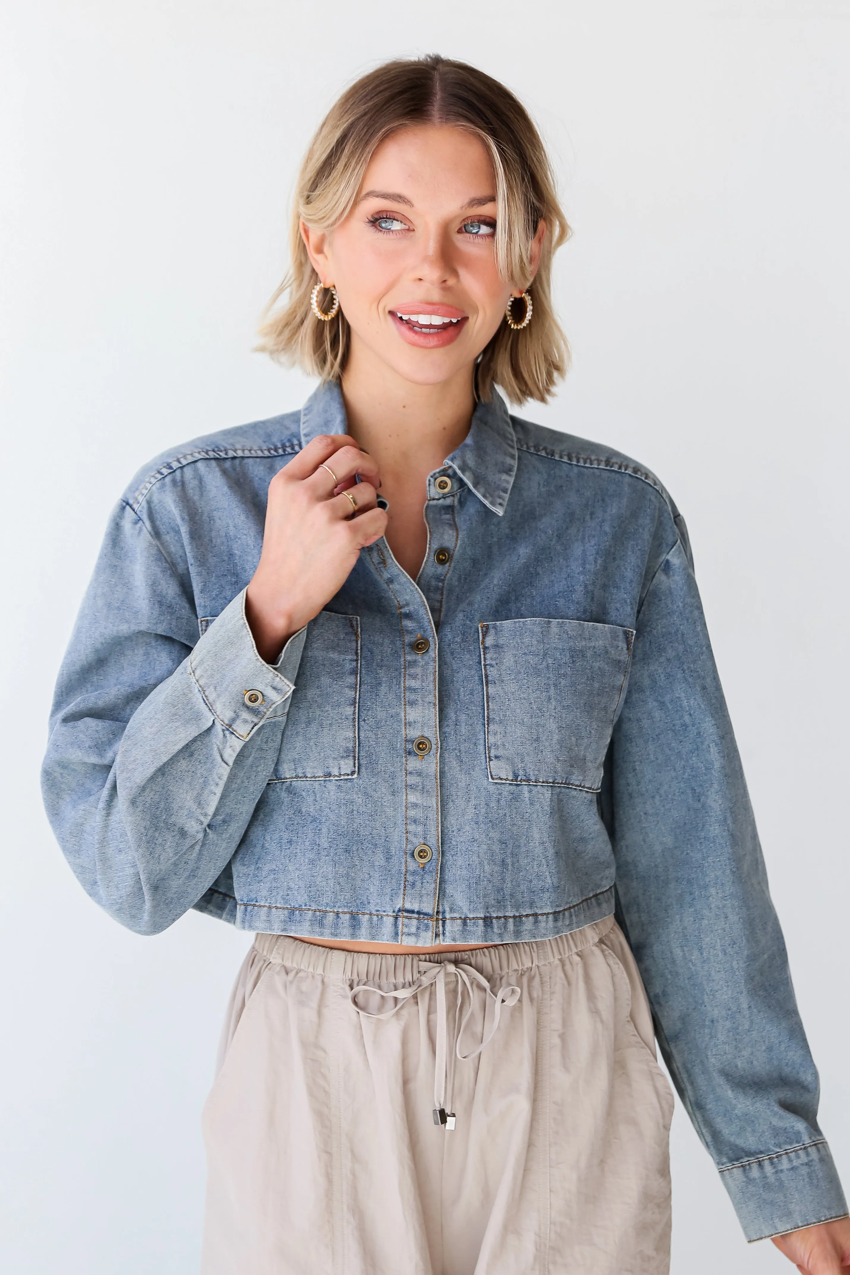 FINAL SALE - Casually Impressive Grey Denim Cropped Blouse