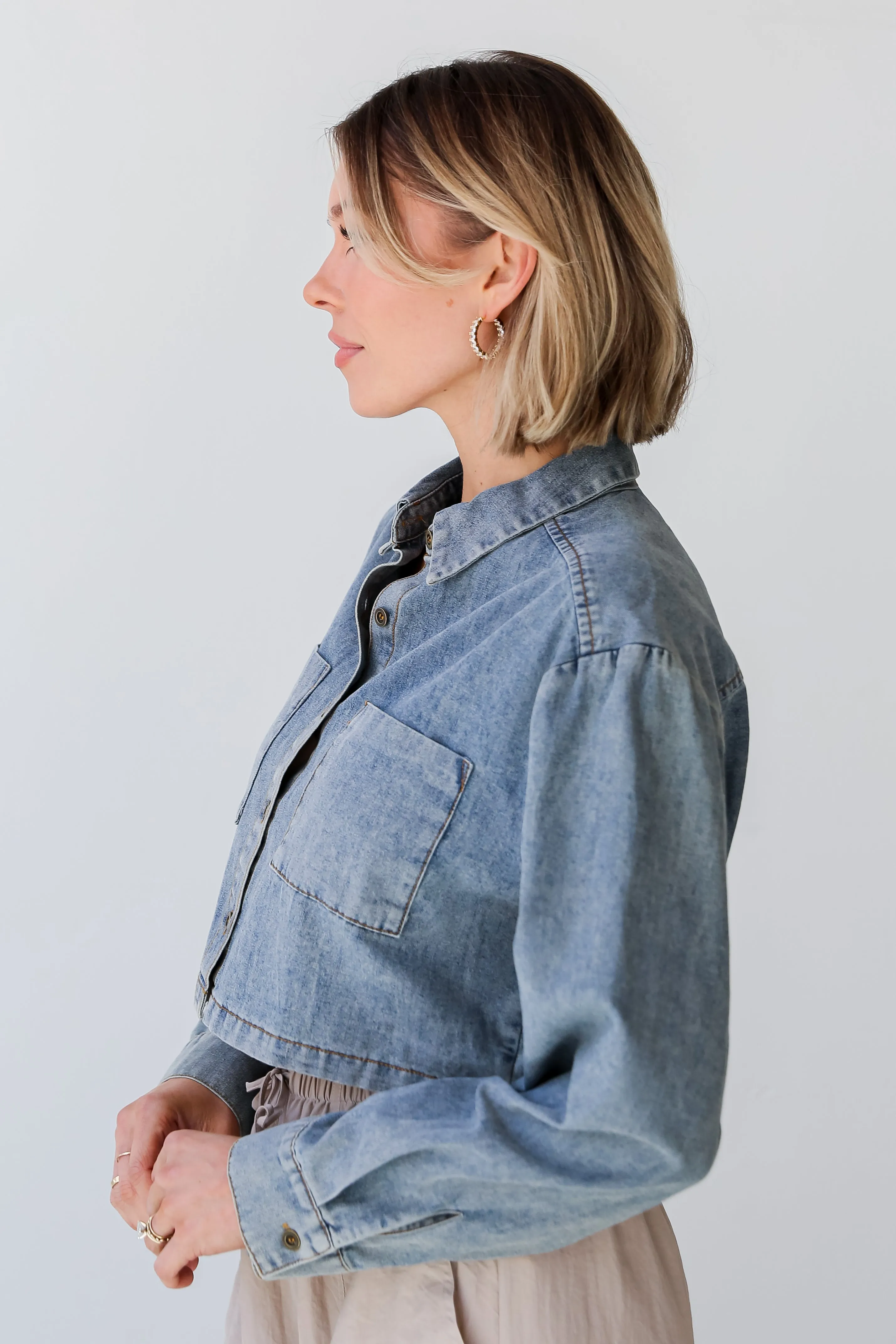 FINAL SALE - Casually Impressive Grey Denim Cropped Blouse
