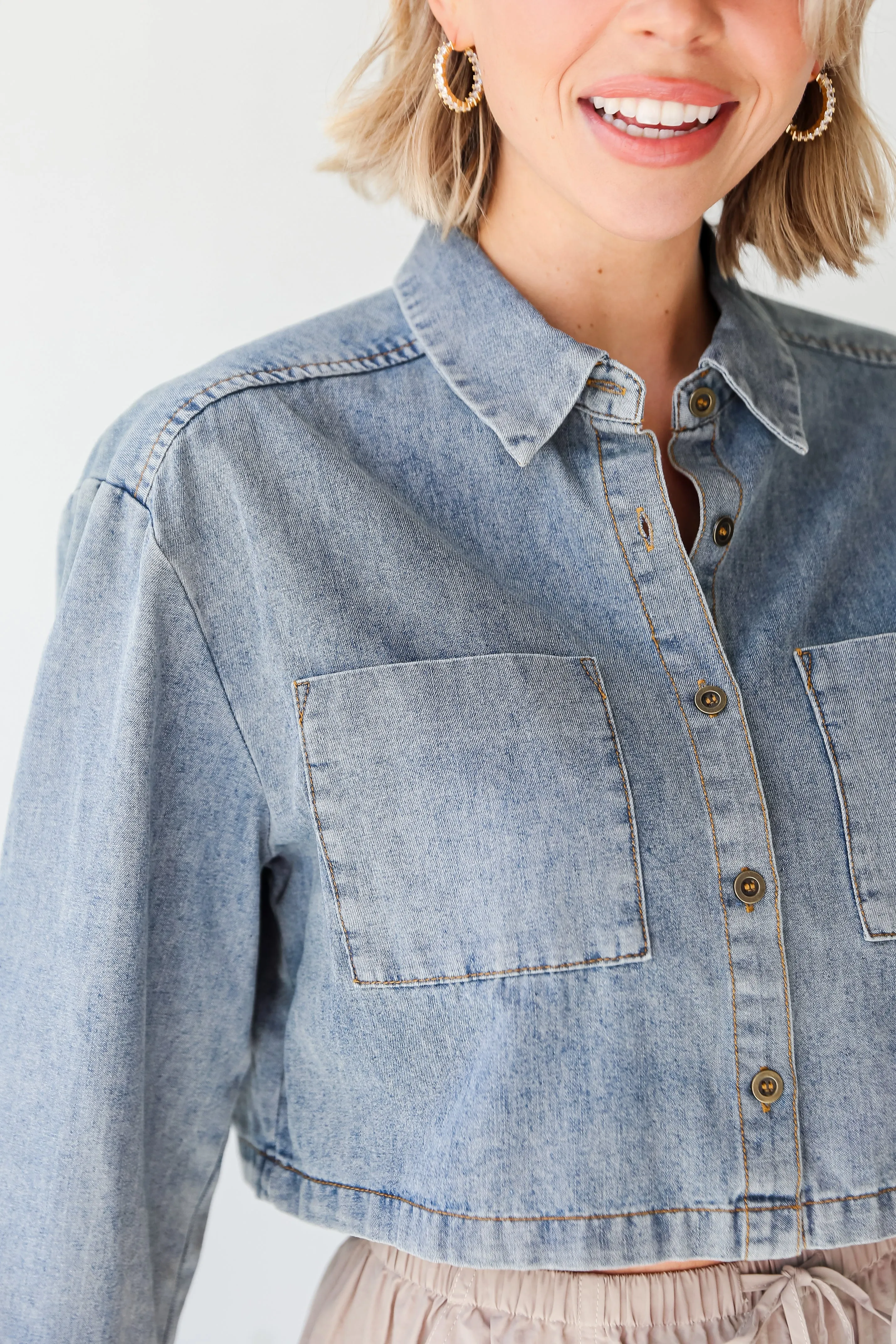 FINAL SALE - Casually Impressive Grey Denim Cropped Blouse