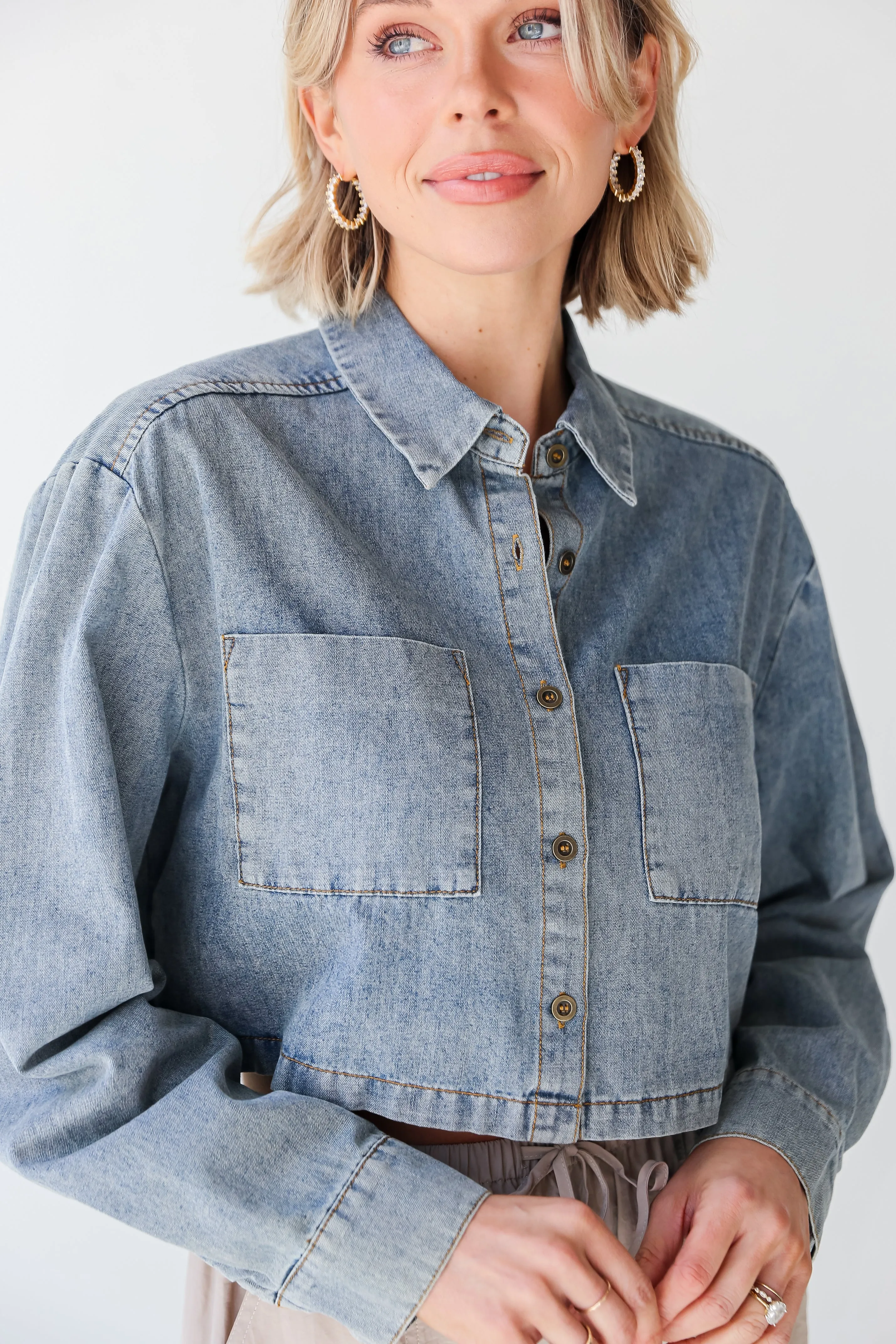 FINAL SALE - Casually Impressive Grey Denim Cropped Blouse