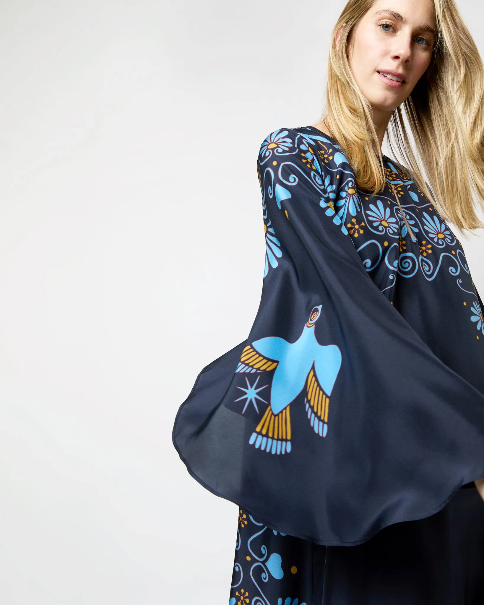 Flying Dress in Navy Olympus Placée Silk Voile