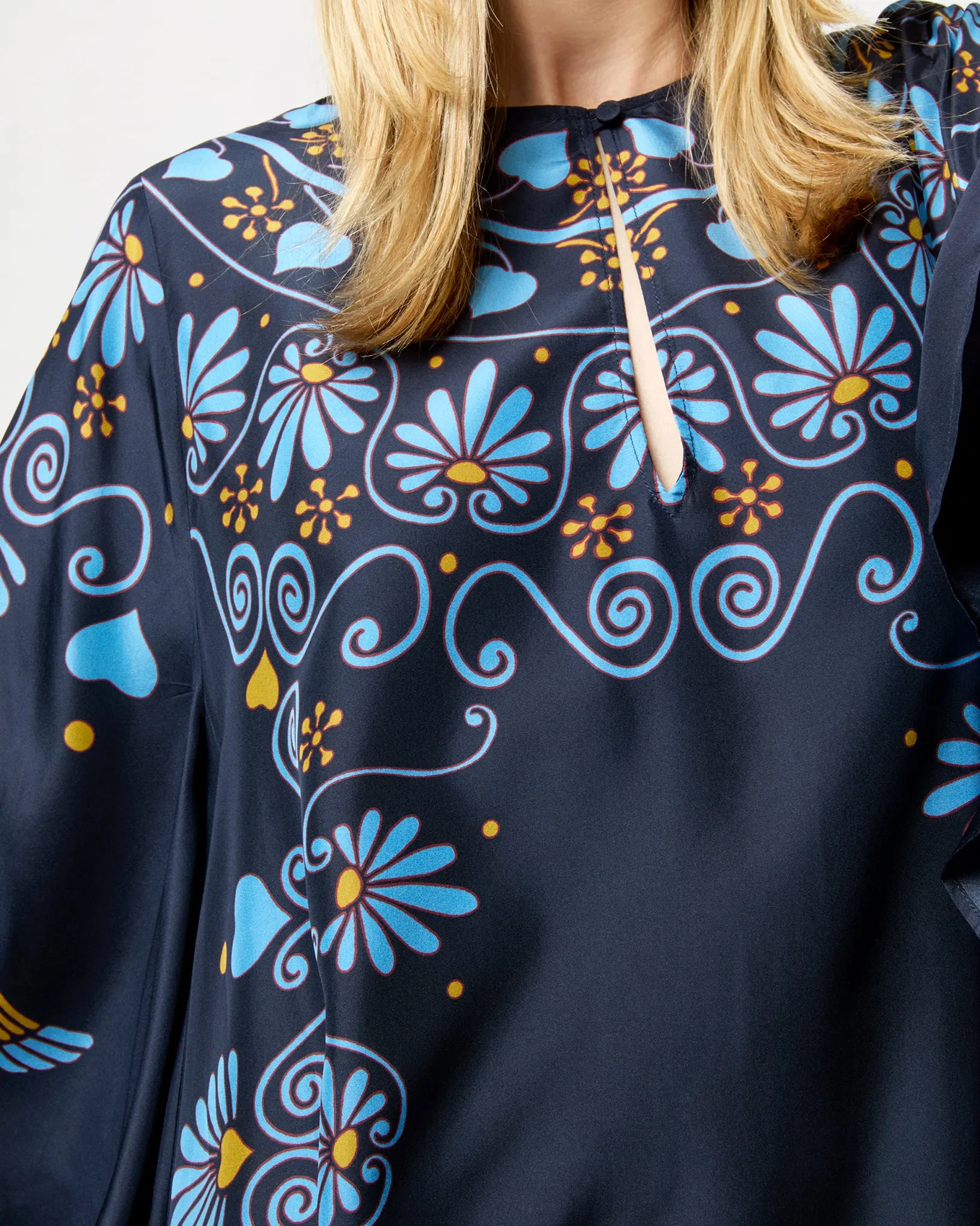 Flying Dress in Navy Olympus Placée Silk Voile