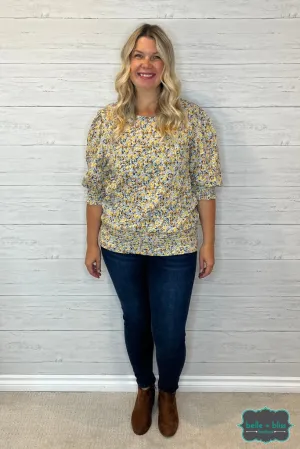 Freya Floral Smocked Top - Mustard